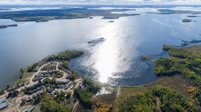 Aerial view of Pinehouse and Pinehouse Lake