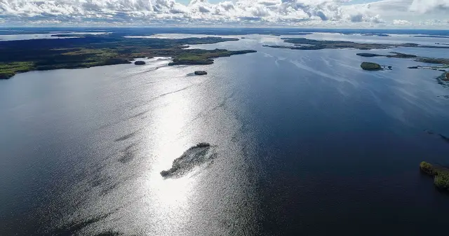 Aerial view of Pinehouse Lake and islands