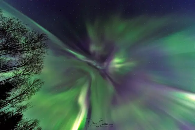Northern lights corona over Pinehouse Lake